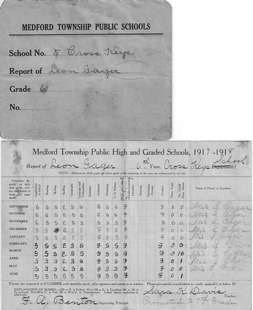 Photo_CKSH_Leon Gager 6th Grade Y.E. Report Card 1917_1918