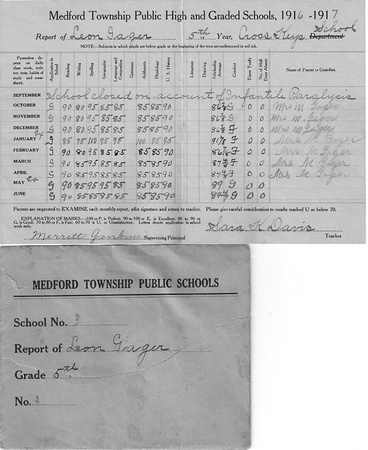 Photo_CKSH_Leon Gager 5th Grade Y.E. Report Card 1916_1917