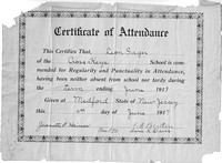 Certificate_CKSH_Attendance_Gager, Leon, 1917